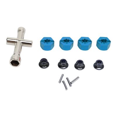 Aluminum 12mm Hex Wheel Hubs Adapters, RC Hex Wheel Hub Adapter with Cross Wrench, Wheel hex hubs with Pins Screws for RC Car Upgrades Accessories[Blue]