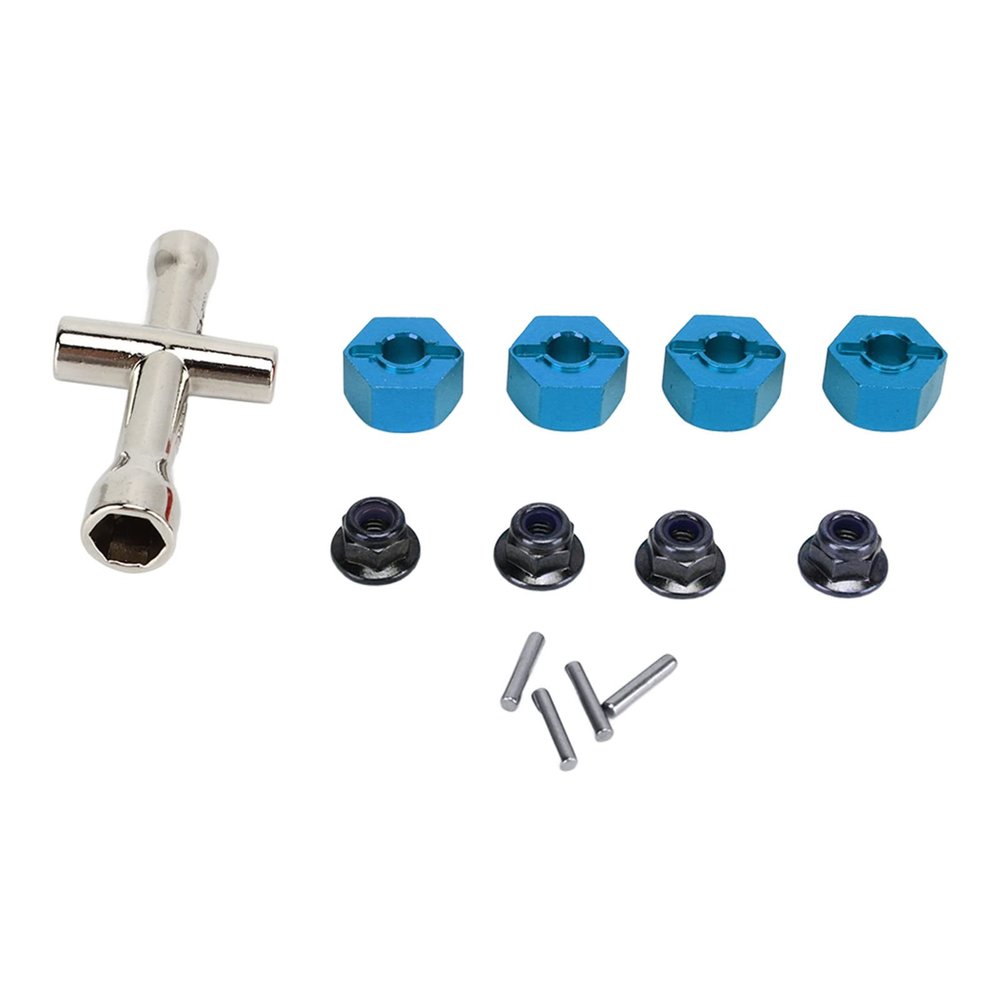Aluminum 12mm Hex Wheel Hubs Adapters, RC Hex Wheel Hub Adapter with Cross Wrench, Wheel hex hubs with Pins Screws for RC Car Upgrades Accessories[Blue]