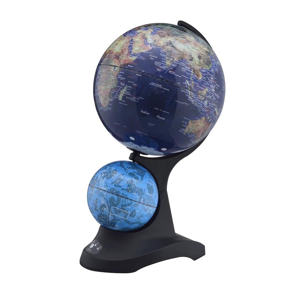Dual Globe World Map & Constellation Decor - 17.5" Geography Education Gift for Home Office