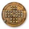 30cm Diameter MANGO WOOD SOLITAIRE BOARD GAME with SPECKLED GOLDEN SPINOSAURUS GLASS MARBLES | |classic wooden solitaire game | strategy board game view 1