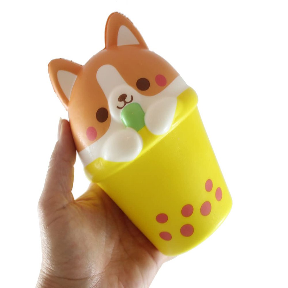 1 Large Corgi 6" Animal Drinking Bubble Drink Cute Micro Slow Rise Squishy Toys - Memory Foam Party Favors, Prizes, OT Cow, Alpaca, Cat, Corgi, Bear, Unicorn (1 Corgi)