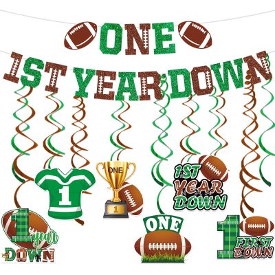 1st Year Down Football Party Decorations - First Birthday Hanging Banner