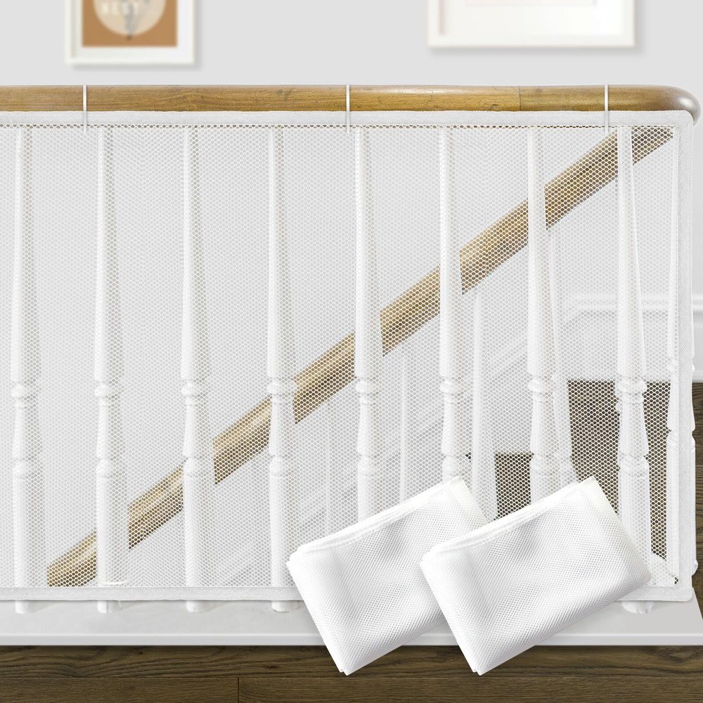 2 Pack Banister Guard 6.6ft x 2.6ft Child Safety Net Balcony Stair Railing Proof Mesh for Kids, Toys, Pets, White