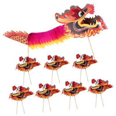 ARTIBETTER 8pcs Chinese Style Dragon Garland Paper Handheld Decorations for Year Party Photo Props for Boy Girl Celebrations