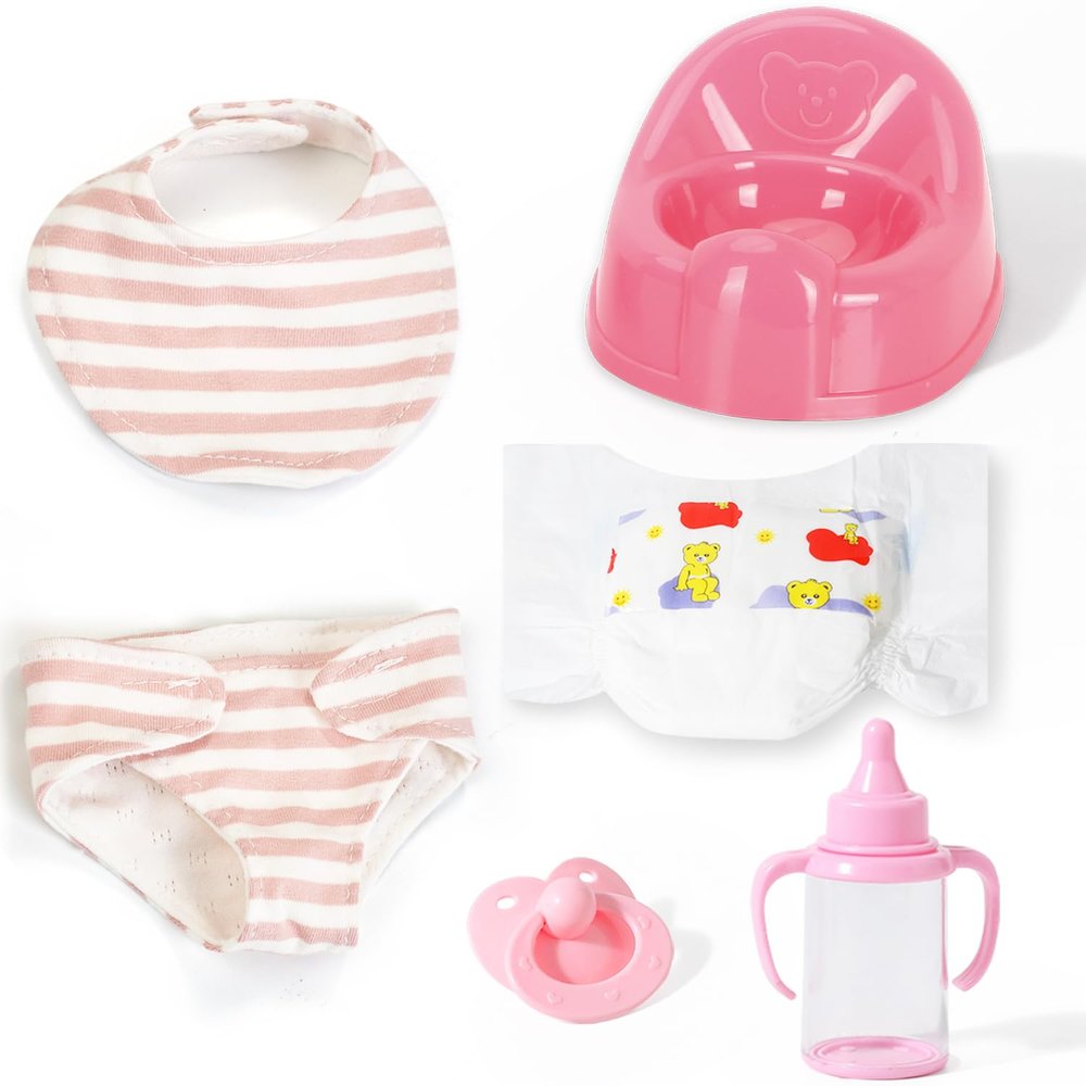 eDollable Realistic Baby Doll Accessories Set Toys for 12 inch Dolls Includes Doll Potty, Bib,Pacifier,Diaper and Feeding Bottle Perfect for Kids, Toddlers, and Girls