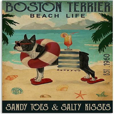 1000 Piece Wooden Puzzles Beach Cocktail Life Boston Terrier Birthday Christmas Housewarming Gift Jigsaw Puzzles for Adults and Kids Development Toys Games Toys Gift