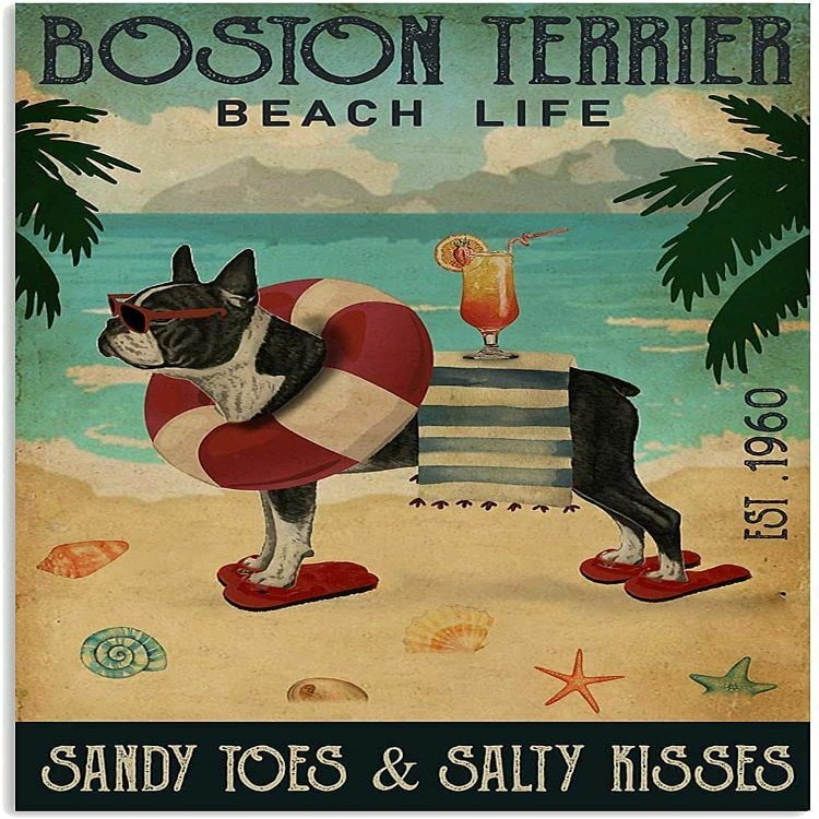1000 Piece Wooden Puzzles Beach Cocktail Life Boston Terrier Birthday Christmas Housewarming Gift Jigsaw Puzzles for Adults and Kids Development Toys Games Toys Gift