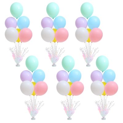 6 Set Pastel Birthday Decorations Rainbow Party Table Balloons Centerpiece Stand Kit for Girls Baby Shower Birthday Party Wedding Graduation Prom Unicorn Theme Table Decorations