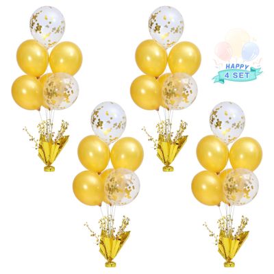 4 Set Gold Table Centerpiece Balloons Stand Kit with Gold and Confetti Balloons for Birthday Party Baby Shower Wedding Bridal Shower Graduation Prom Table Decorations