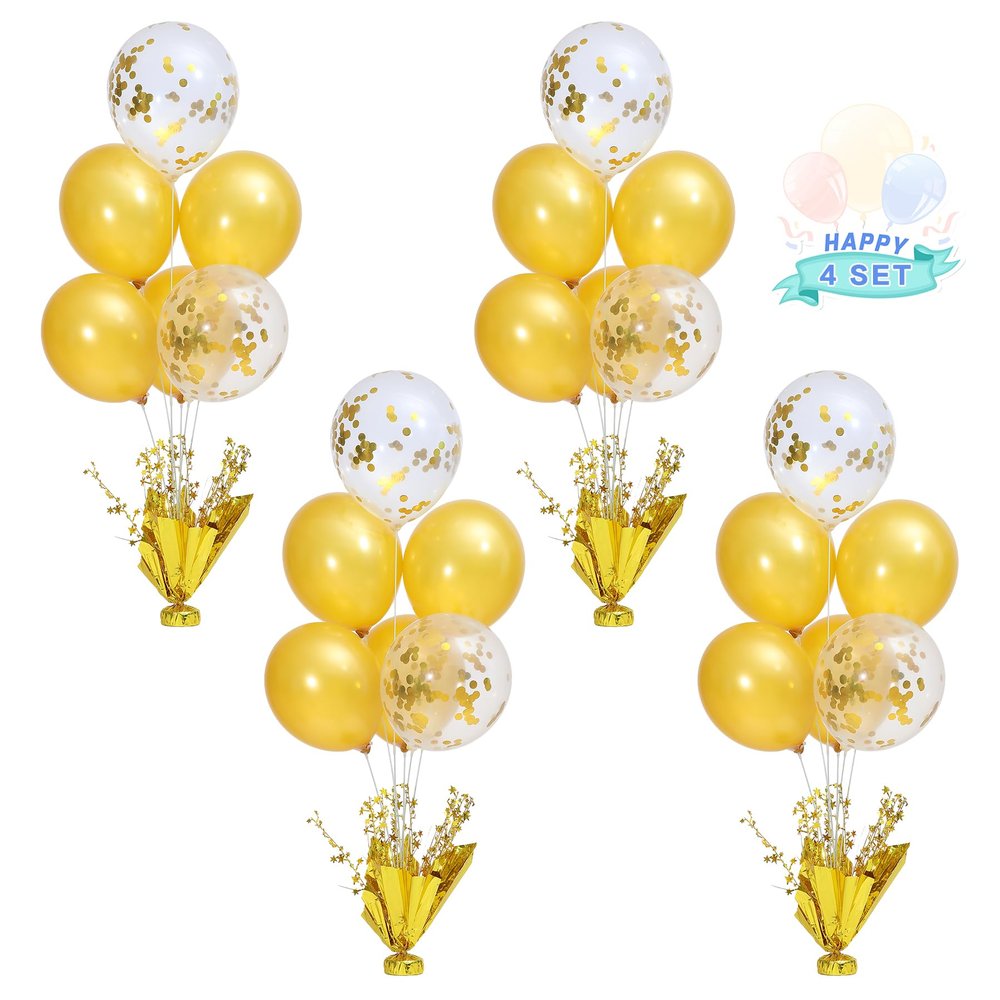 4 Set Gold Table Centerpiece Balloons Stand Kit with Gold and Confetti Balloons for Birthday Party Baby Shower Wedding Bridal Shower Graduation Prom Table Decorations