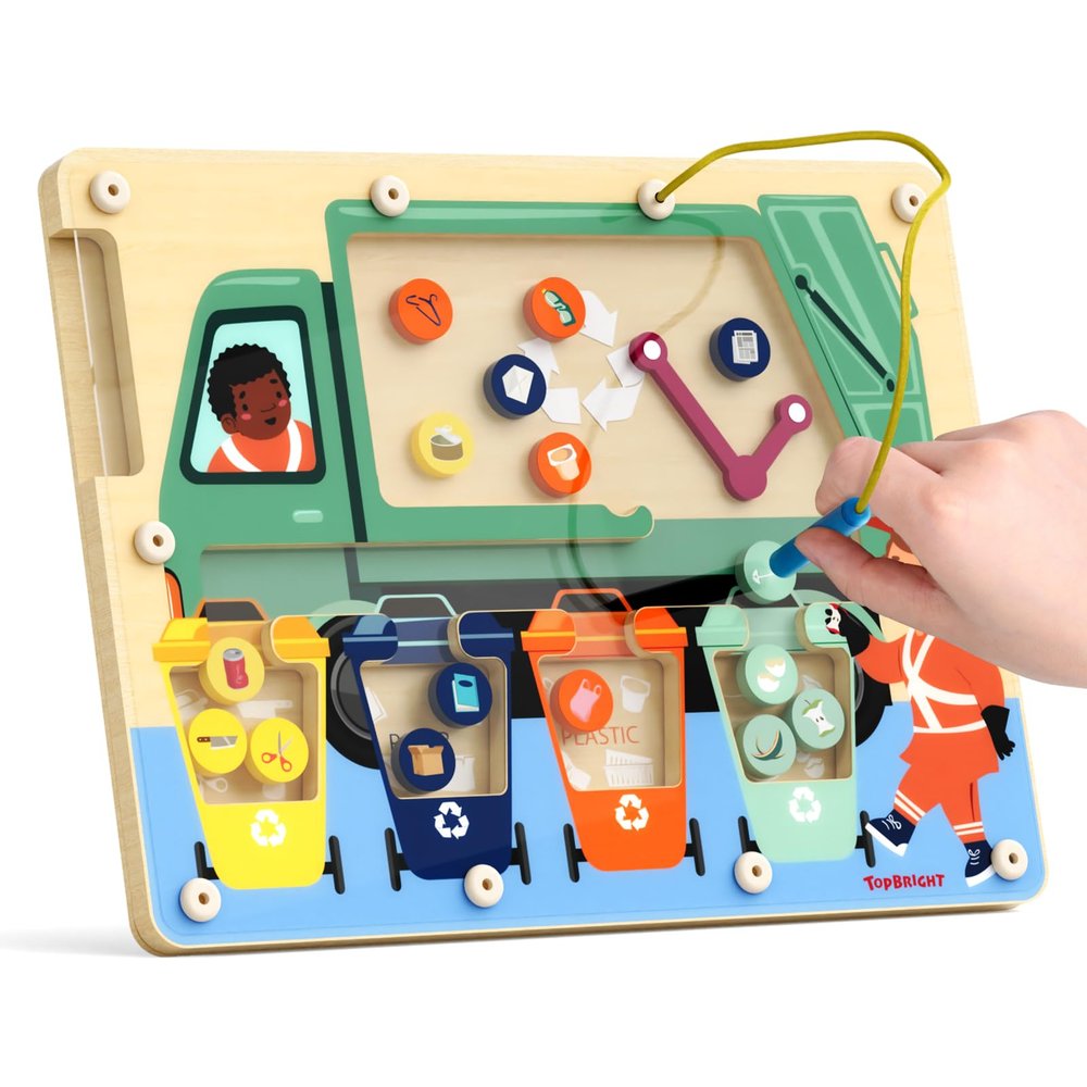 TOP BRIGHT Wooden Magnetic Maze Board for 3 4 5 Years Old, Wooden Activity Board, Learning Color Recognition Magnetic Beads Fine Motor Toys for Kids Age 3+ Years Old Boy Girl