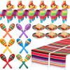 Libima 26 Pcs Mexican Decor Fiesta Decorations Include 6 Donkey 12 Large Fiesta Maracas 2 Serape Table Runners 6 Sombrero Hats for Mexican Decorations Favors(Boho) view 1