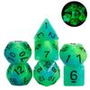 Poludie Glow in The Dark DND Dice, 7Pcs Luminous Polyhedral Die Set with Leather Die Bag, Glowing D&D Dice for RPG Table Games(Green Blue) view 3