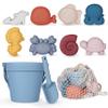 MarcZero 11Pcs Silicone Beach Toys,Modern Baby Beach Toys,Travel Friendly Beach Set,Silicone Bucket, Shovel, 8 Sand Molds, Beach Bag,Silicone Sand Toys for Toddlers, Kids (Blue) view 1