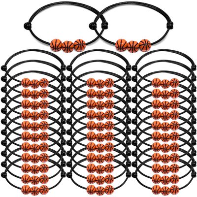 CHRIMISS 40Pcs Basketball Party Favors Sport Theme Charm Bracelets with Basketball Beads Bracelet Sport Party Favors Adjustable Inspirational Bracelets