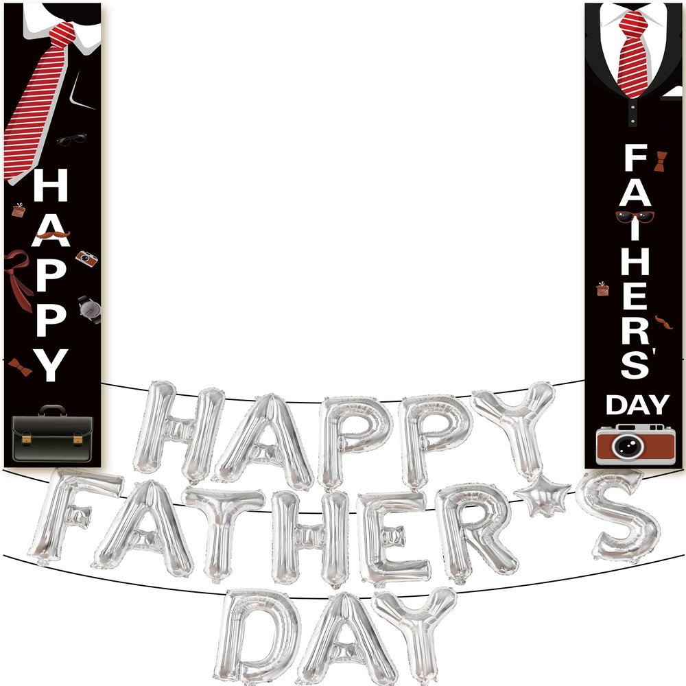 Black Happy Father's Day Door Banner with Happy Fathers Day Balloons - 16 Inch | Happy Father's Day Banner for Fathers Day Decorations | Happy Father Day Balloons for Party Decorations
