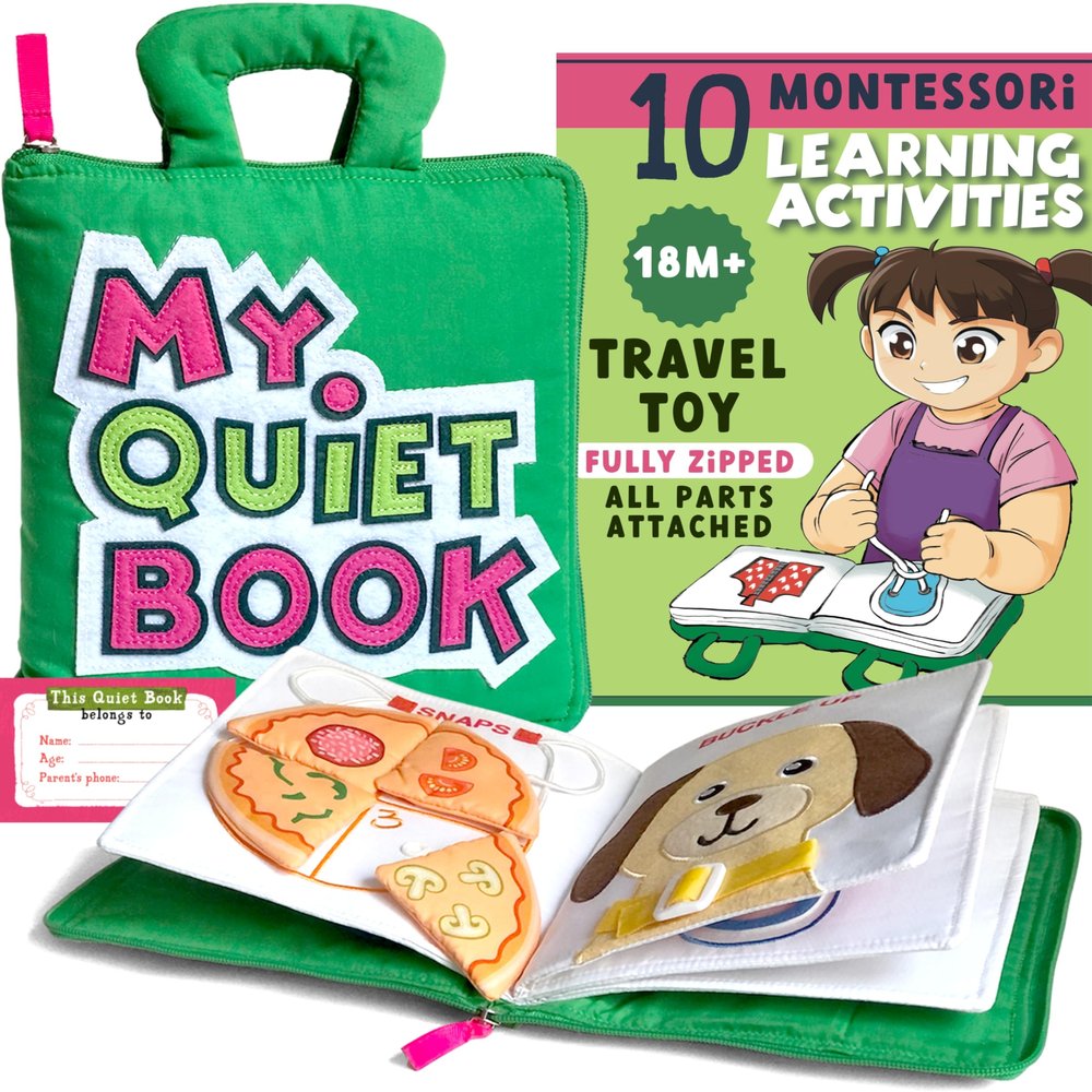 My Quiet Book - Toddler Plane Activities, Car Airplane Montessori Busy Board Book for Toddlers 1-3 - All Parts Attached - Gifts for 1 2 3 4 Year Old Girl, Birthday Gifts Toys Age 2-4