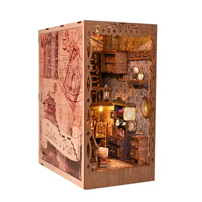 3D Wooden Puzzle Bookshelf Insert Decor,DIY Dollhouse Miniature Book Nook Assemble Kit,Bookends Model Build-Creativity Kit for Adults Women Birthday Gift