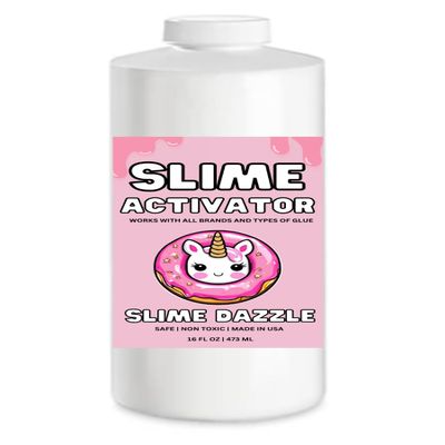 SlimeDazzle Slime Activator Solution 16 OZ  Ready to Use  Easy to Use Works Fast with All Glue Types  Safe Non Toxic Makes Smooth, Stretchy Slime  Slime Making Supply - Made in USA