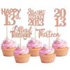 30PCS 13th Birthday Cupcake Toppers Glitter Thirteen Happy 13 Straight Outta 2013 Cupcake Picks for Cheers to 13 Years 13th Birthday Anniversary Party Decorations Supplies Rose Gold view 1