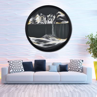 AECEVAN Sand Art Liquid Motion, 17.3'' Moving Sand Art Decor 360 Rotating Deep Sea Sandscape 3D Round Glass Frame Display Flowing Sand Relaxing Toys for Home Office Work Decor