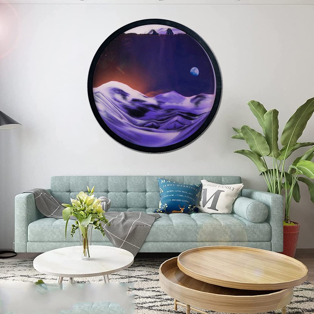 AECEVAN Sand Art Liquid Motion, 17.3'' Moving Sand Art Decor 360 Rotating Deep Sea Sandscape 3D Round Glass Frame Display Flowing Sand Relaxing Toys for Home Office Work Decor