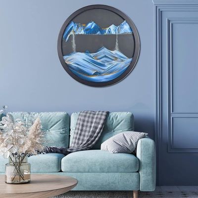 AECEVAN Sand Art Liquid Motion, 17.3'' Moving Sand Art Decor 360 Rotating Deep Sea Sandscape 3D Round Glass Frame Display Flowing Sand Relaxing Toys for Home Office Work Decor