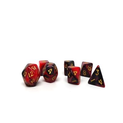 10mm Mini Polyhedral Dice Collection - Includes one D20, D12, D10, D8, D6, D4, and D00 (Black and Red Swirl)