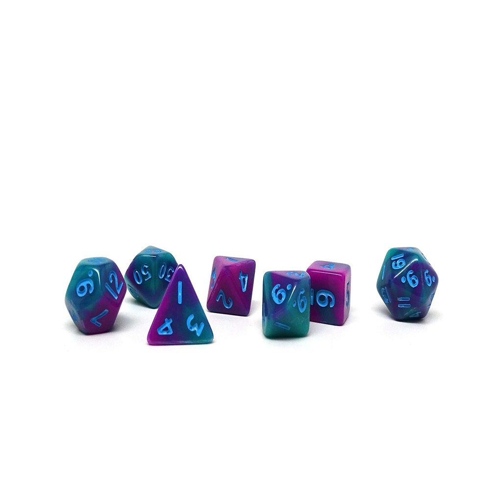 10mm Mini Polyhedral Dice Collection - Includes one D20, D12, D10, D8, D6, D4, and D00 (Poison Cloud)