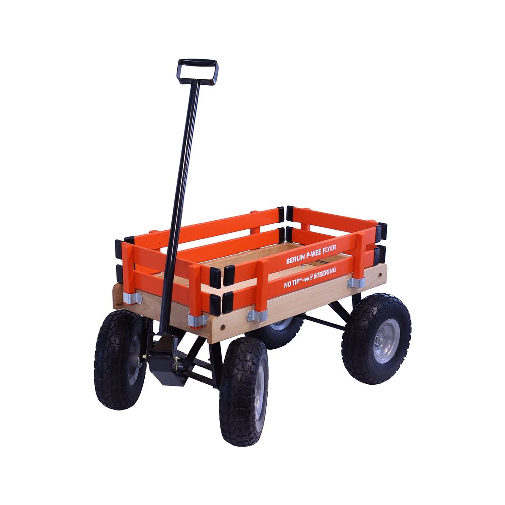 AmishToyBox Berlin Big-Foot Kid's Wagon - Perfect Wagon for Children and Toddlers - Amish Made in Ohio, USA - 10" No-Flat Tires (Orange)