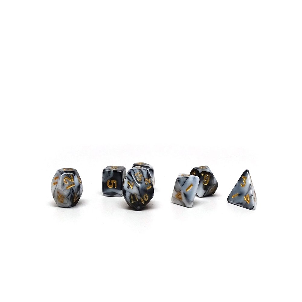 10mm Mini Polyhedral Dice Collection - Includes one D20, D12, D10, D8, D6, D4, and D00 (Marbled)
