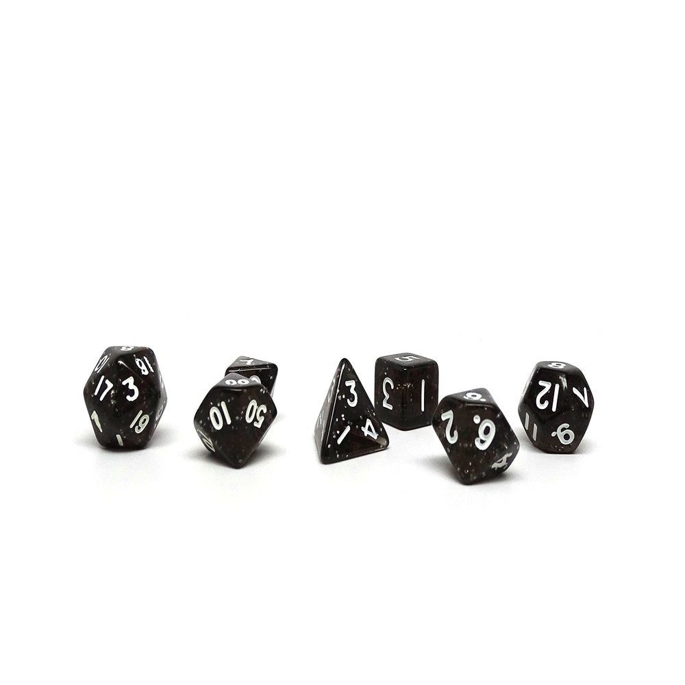 10mm Mini Polyhedral Dice Collection - Includes one D20, D12, D10, D8, D6, D4, and D00 (Dark Sparkle)