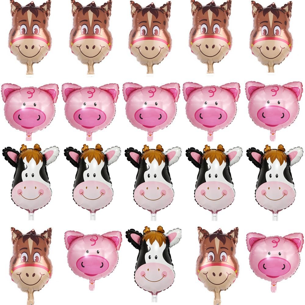 24 pcs 16 inch Cow Donkey Pig Foil Balloon Walking Cow Foil Balloons for Cow Farm Theme Birthday Party Decorations (pig&cow&donkey)