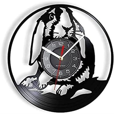 Wall Clock Battery Operated Silent Non-Ticking 12 Inch Rabbit Vinyl Record Wall Clock Bunny Coniglio Slient Wall Watch Nature Lover Themed Nursery Kids Room Animal Hare Easter Decor