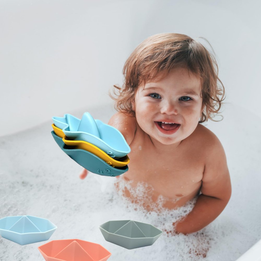 Bath Toys for Toddlers, Bathtub Toddler Toys for 1 2 3 4 Year Old Boys Girls Gifts, Baby Bath Tub Pool Water Toys, Cute Floating Boat for Toddlers Age 1-2 2-4, Shark Boat and Origami Boat