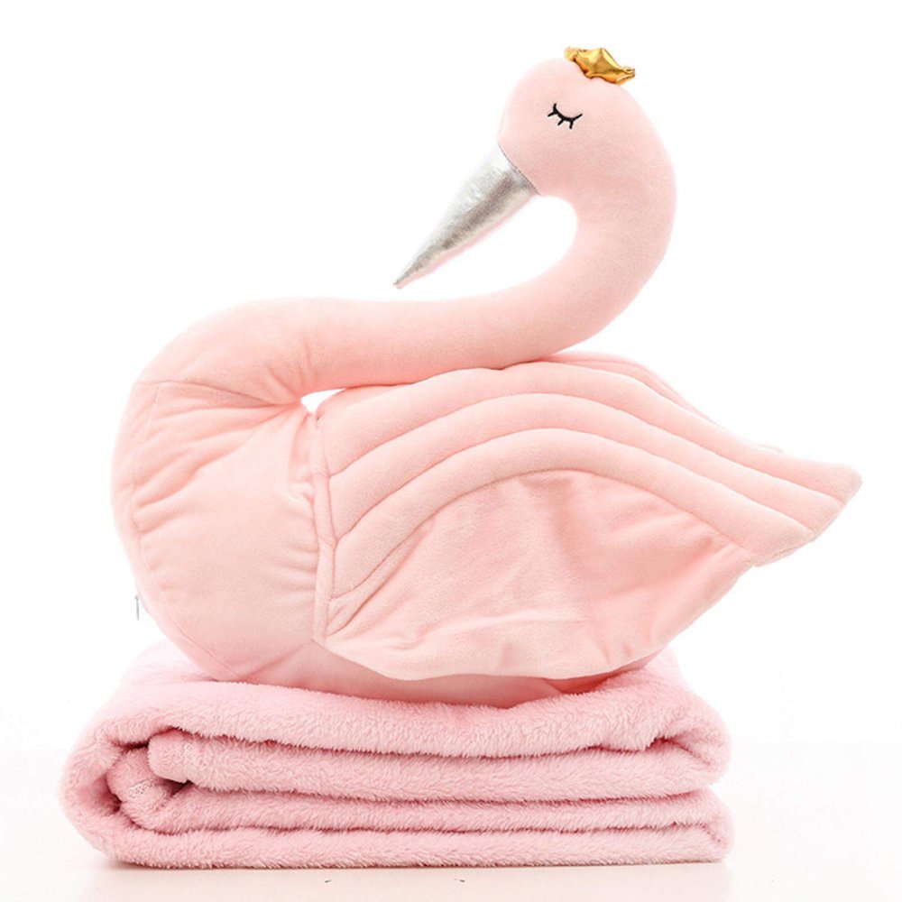 2 In 1 Cushion Throw Pillows,travel pillow blanket,pillow blanket 2 in 1,Fashion Baby Crown Swan Sleeping Pillow Blanket Children's Room Decoration Kids Animal Dolls Toys Photography Props blanket