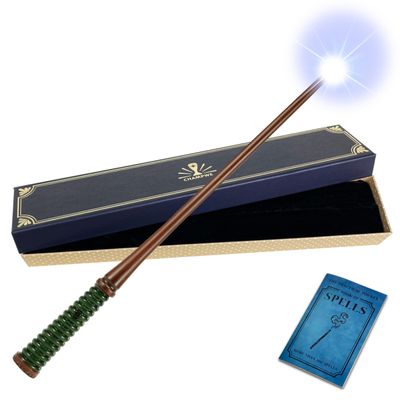 ChampWe Light Up Magic Wizard Wand Rechargeable Illuminating Toy for Kids Witch Collection Cosplay Accessories with Spellbook and Gift Box (Spiral)