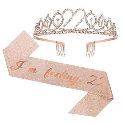 22nd Birthday Sash and Tiara, I'm feeling 22 Sash and 22 Crown, Happy 22nd Birthday Gifts for Party Favors Supplies and Decorations, Rose Gold