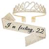 22nd Birthday Sash and Tiara, I'm feeling 22 Sash and 22 Crown, Happy 22nd Birthday Gifts for Party Favors Supplies and Decorations, Gold view 1