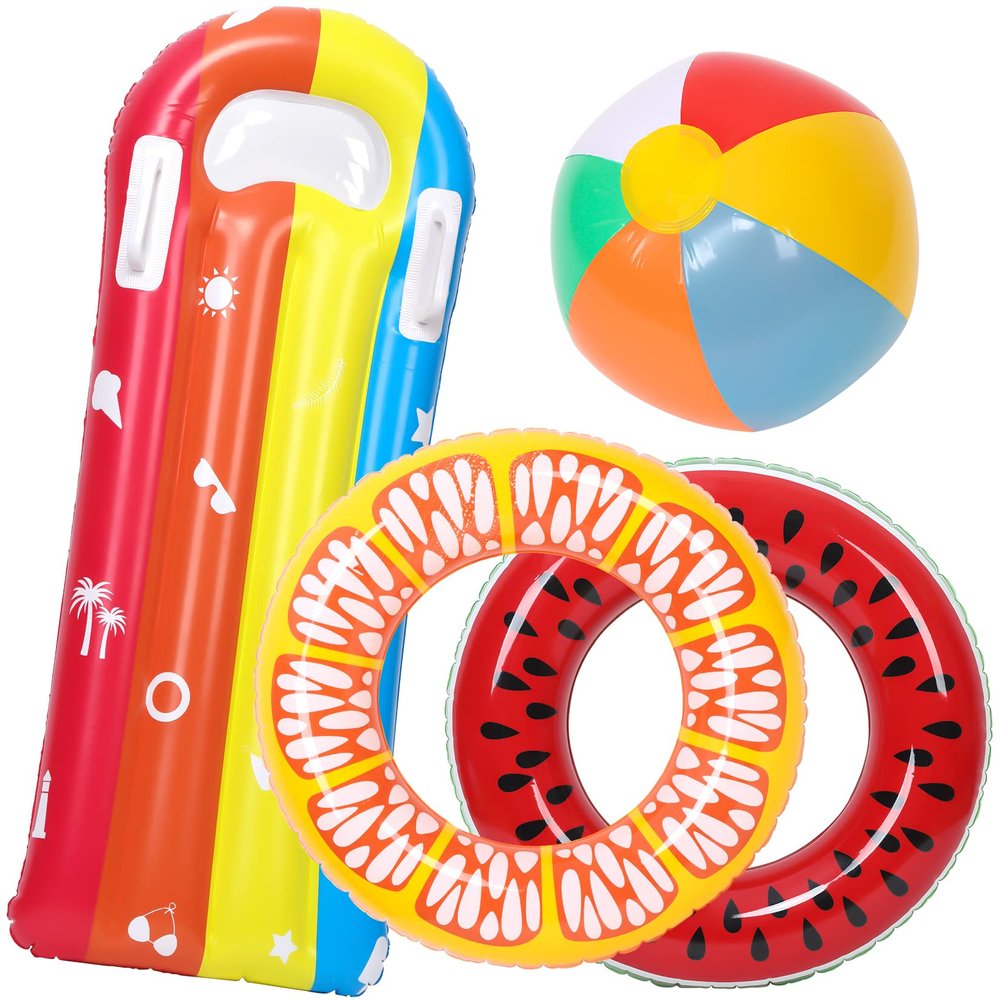 4 Pack Inflatable Pool Floats Fruit Tube Rings, Pool Floats for Kids Inflatable Swimming Rings, Pool Floats Toys, Beach Ball Summer Beach Water Float Party Toys for Kids River Raft Lounge Swim Tube 3+