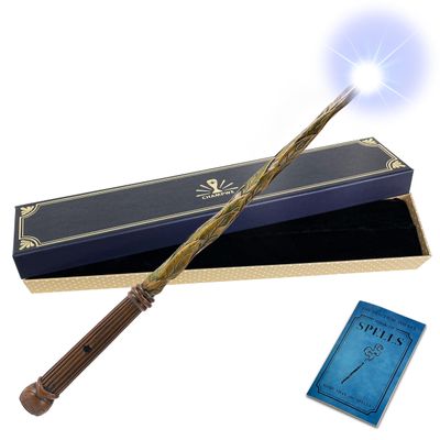 ChampWe Light Up Magic Wizard Wand Rechargeable Illuminating Toy for Kids Witch Collection Cosplay Accessories with Spellbook and Gift Box (Leaf)
