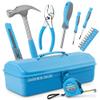 Hi-Spec 17pc Blue Beginner Tool Kit Set & Metal Box. Complete Real Hand Tools for DIY Starters & Kids