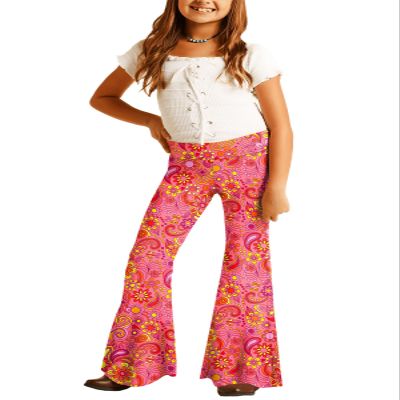 70s Hippie Pants for Girls Retro Stretchy Bell Bottom Pants Disco Cute Flare Yoga Pants 13-14 Years Pink