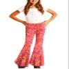 70s Hippie Pants for Girls Retro Stretchy Bell Bottom Pants Disco Cute Flare Yoga Pants 13-14 Years Pink view 3