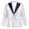 Agoky Kid Boys Shiny Sequin Gentlemen Suit Blazer One Button Jacket Coat Wedding Pageant Party Formal Tuxedo Clothes Silver 12 Years view 1
