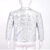 Agoky Kid Boys Shiny Sequin Gentlemen Suit Blazer One Button Jacket Coat Wedding Pageant Party Formal Tuxedo Clothes Silver 12 Years view 4