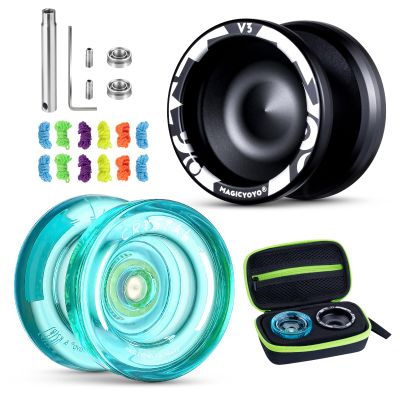 MAGICYOYO Professional Pack of 2 Yoyos V3+K2, Responsive Yo yo for Kids Beginner, Dual Purpose Trick Yo Yo with Unresponsive Yoyo Bearing for Adults/Advanced+Extra Case Bag + 12 Yo-yo Strings