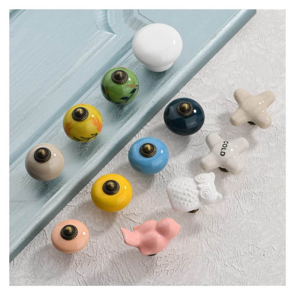 MAHIE Central European Hand-Painted Ceramic Handle European-Style Drawer Cabinet Handle Single Hole American Cabinet Door Handle Cheerfully (Color : 7)