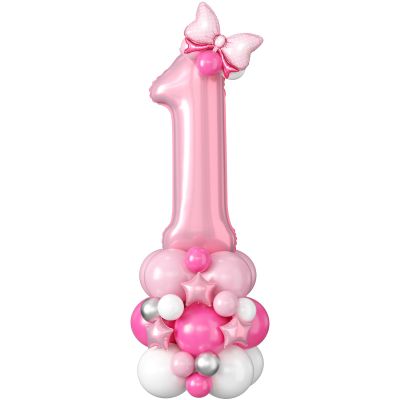 40 Inch Pink Number 1 Balloon for 1st Birthday Decorations Pastel Baby Pink Number One Foil Balloon Tower Giant Large Digit Hot Pink White Helium Balloons Stack for Girls First Anniversary Party