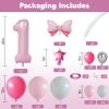 40 Inch Pink Number 1 Balloon for 1st Birthday Decorations Pastel Baby Pink Number One Foil Balloon Tower Giant Large Digit Hot Pink White Helium Balloons Stack for Girls First Anniversary Party view 2